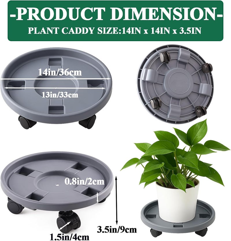 Tulpeed Rolling Plant Stand with Wheels 5 Pack 14 Inch Plant Caddy with Wheels Heavy Duty Plant Dolly Roller Base with Wheels Round Flower Pot Rack Holder Planter Trolley Tray, Grey - Image 2
